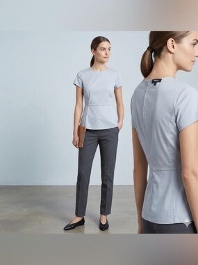 Theory Light Blue Peplum Short Sleeves Blouse Size S